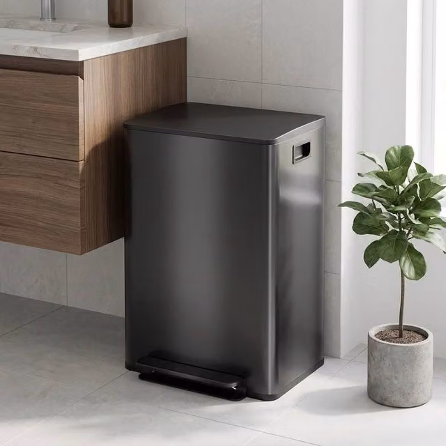 STILVORA 60L Dual Kitchen Bin with Soft-Close Lid and Pedal in Black Stainless Steel – 1