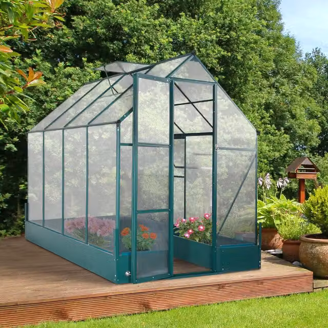Outsunny Walk-in Greenhouse with Polycarbonate Windows in Green and Transparent