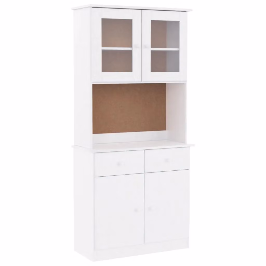 Berkfield Home ALTA Highboard in White Solid Wood Pine with Glass Doors, W/D/H: 77 x 35 x 165 cm – 2