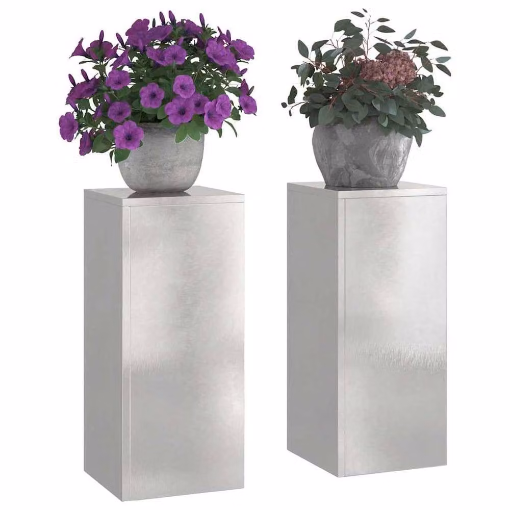 Berkfield Home Outdoor Plant Stand Pillar Set of 2, Silver Stainless Steel, W/D/H: 24 x 24 x 55 cm – 3