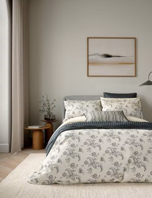 Bedeck of Belfast Pure Cotton Floral Percale Bedding Set, Cream Mix, Single (3 ft)