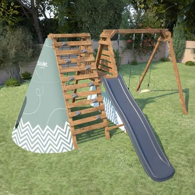 Soulet Apollon Childrens Climbing Frame Playground Set with Slide and Swing in Brown