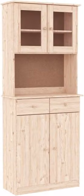 Berkfield Home ALTA Highboard in Light Tan Solid Wood Pine with Glass Doors, W/D/H: 77 x 35 x 188 cm