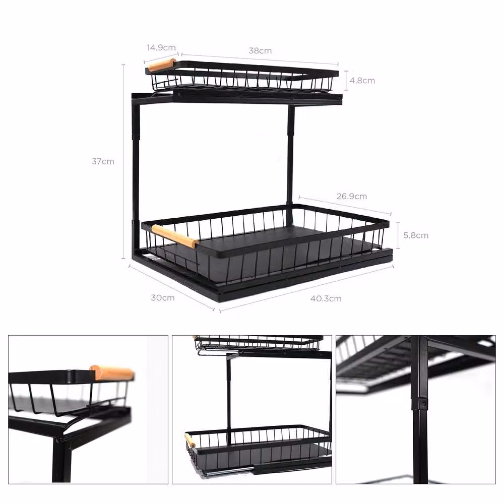 Voltico Set of 2 Black Metal Under Sink Pull-Out Basket Storage Organisers – 3