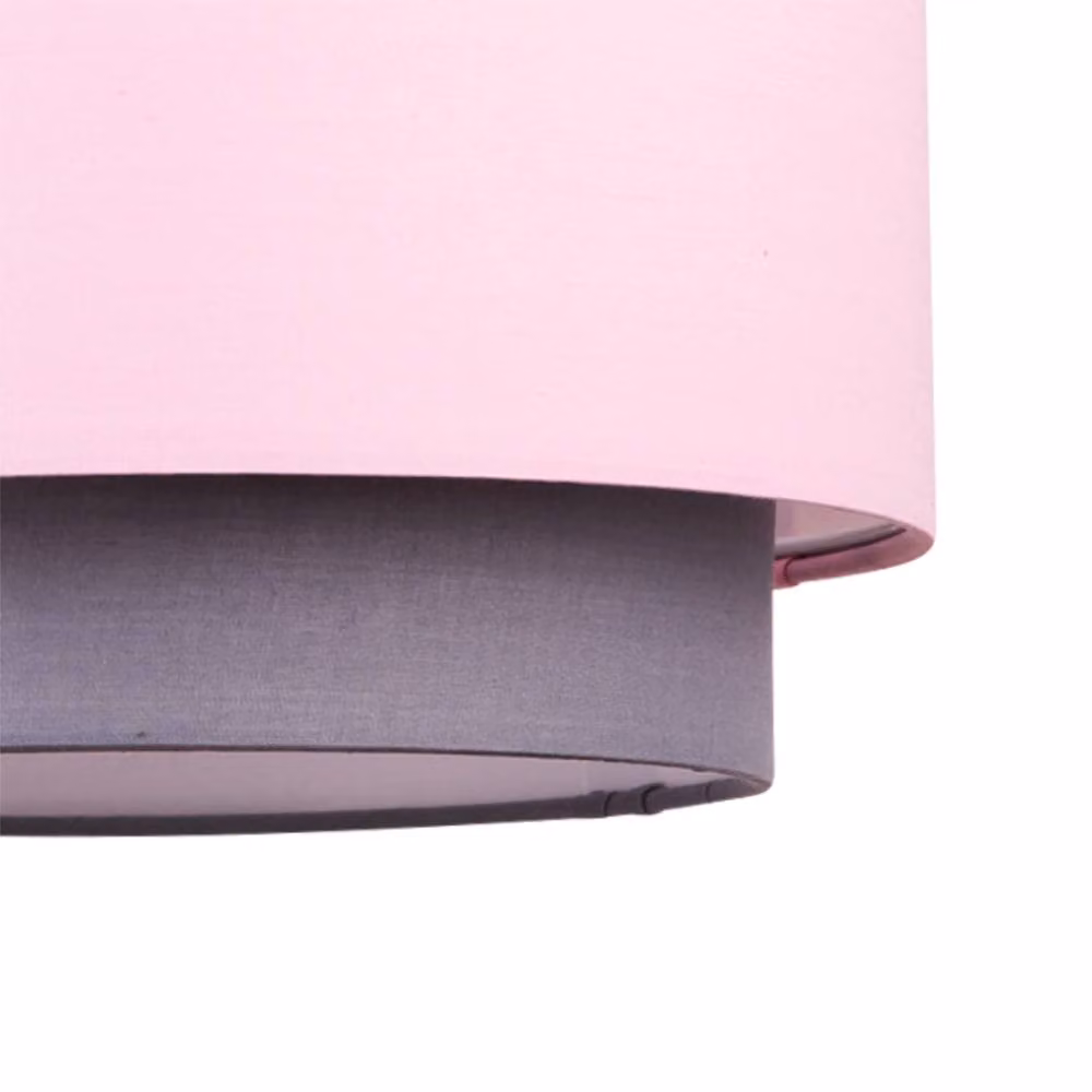 First Choice Lighting Pink and Grey 2 Tier Fabric Cylinder Easy Fit Ceiling Lightshade – 2