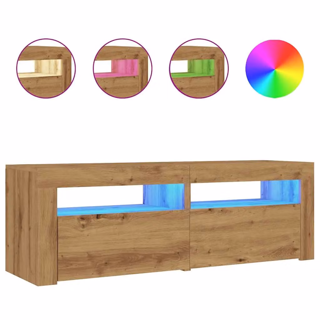 Berkfield Home Modern TV Cabinet with LED Lights in Artisan Oak Brown, W/D/H: 120 x 40 x 35 cm – 2