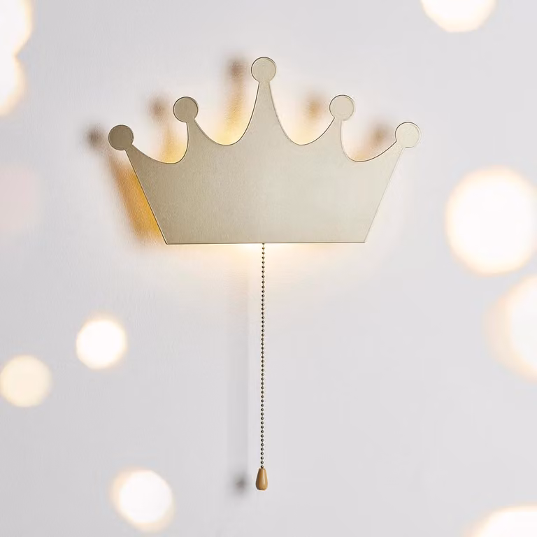 Lights4fun Metal Gold Crown Wall Light with Warm White LED, 32cm