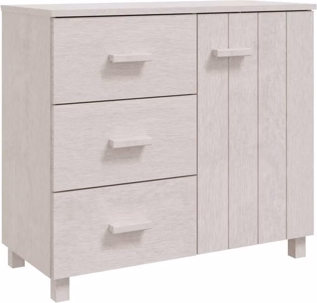 Berkfield Home Hamar White Sideboard in Solid Pinewood, W/D/H: 90 x 40 x 80 cm