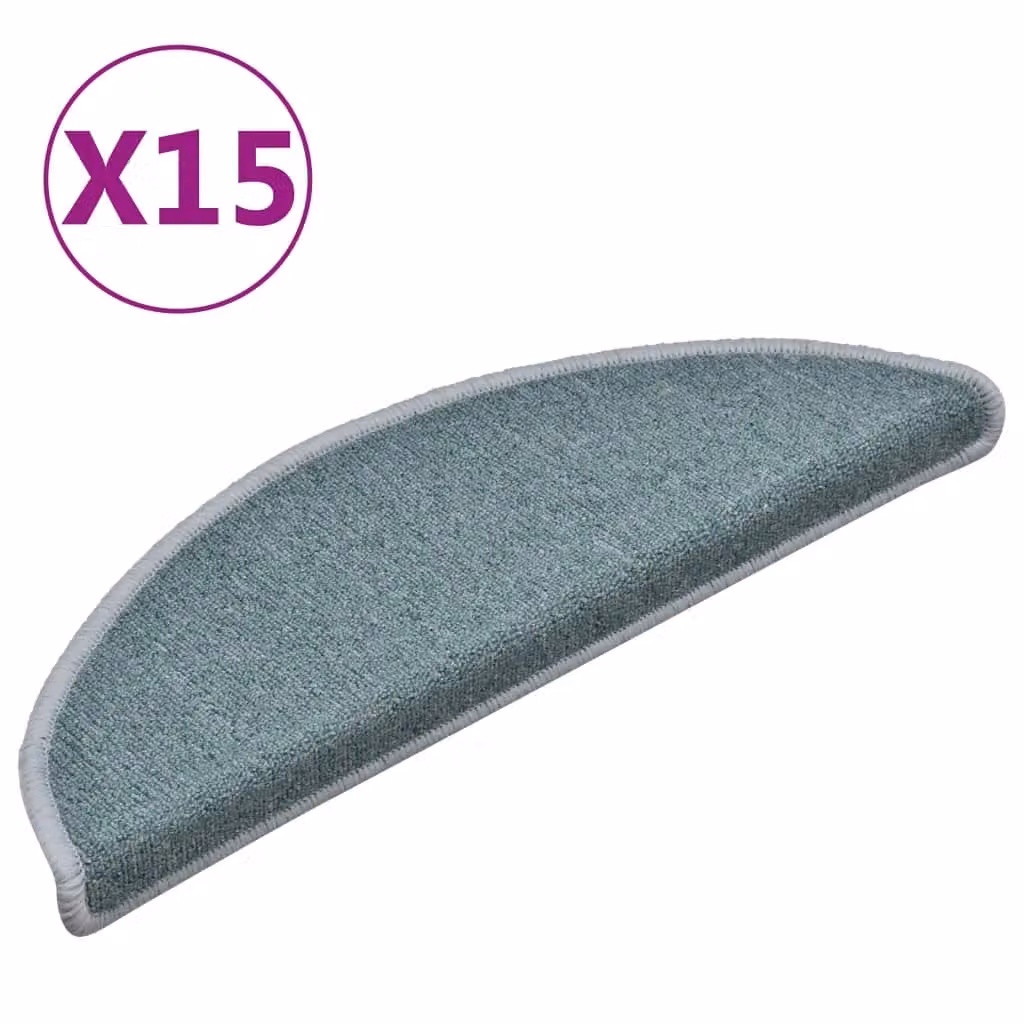 Berkfield Home Self-Adhesive Carpet Stair Treads, 15 Pieces, Blue, W: 56 cm, D: 30 cm, H: 3 cm – 2