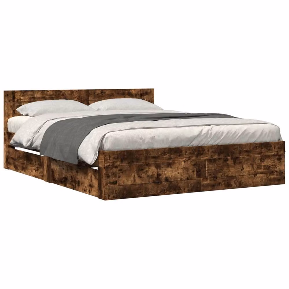 Berkfield Home Durable Bed Frame with Headboard and Drawers in Smoked Oak Brown, W/D/H: 160 x 200 x 69 cm – 3