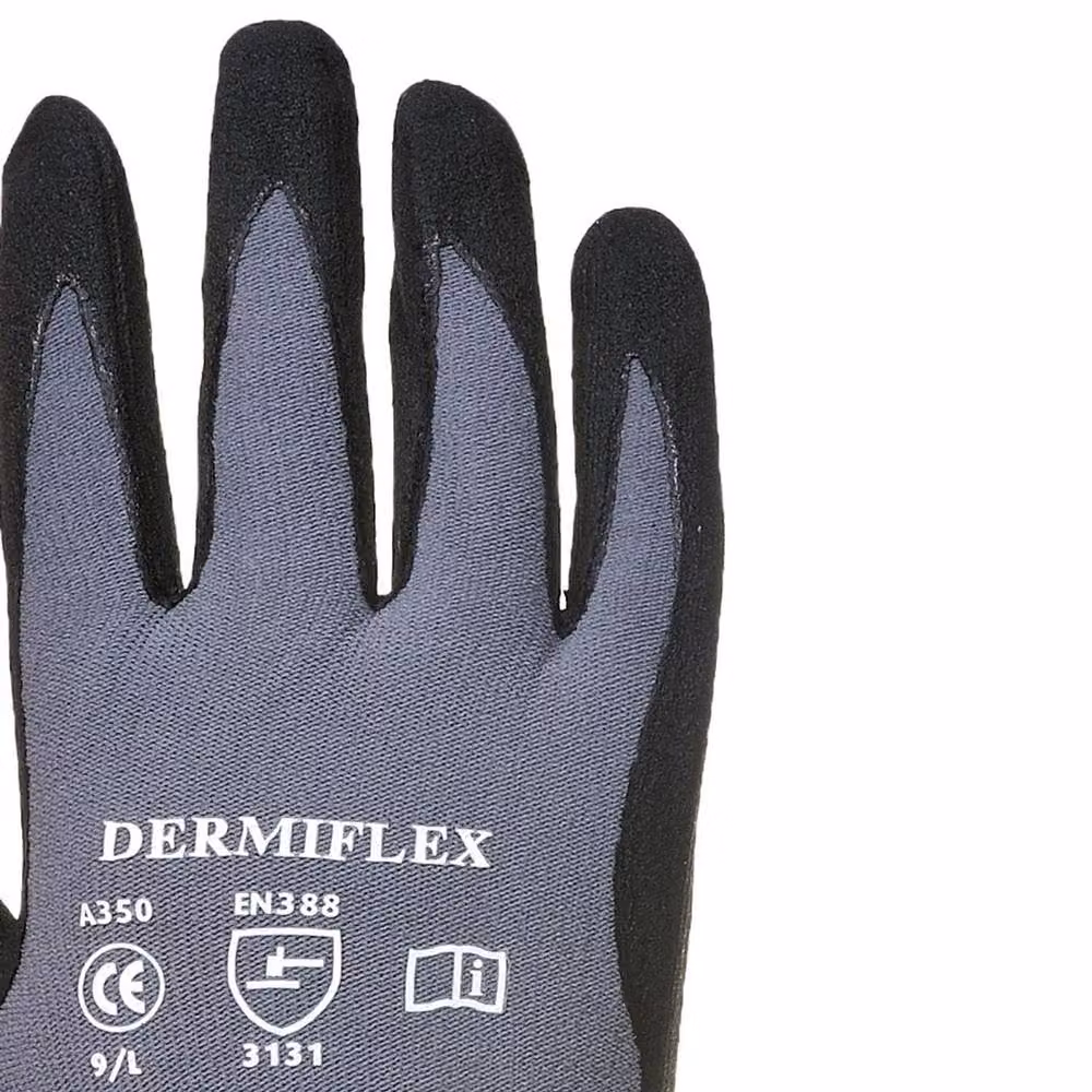 Portwest Dermiflex Nitrile Safety Work Gloves, Grey, Pack of 2, Size: Large – 2
