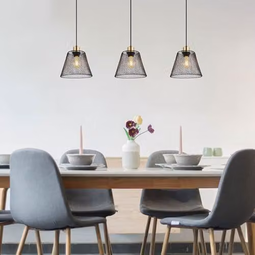 Netlighting Baku Bar Pendant Ceiling Light in Black and Gold/Brass with 3x E27 Bulbs – 5