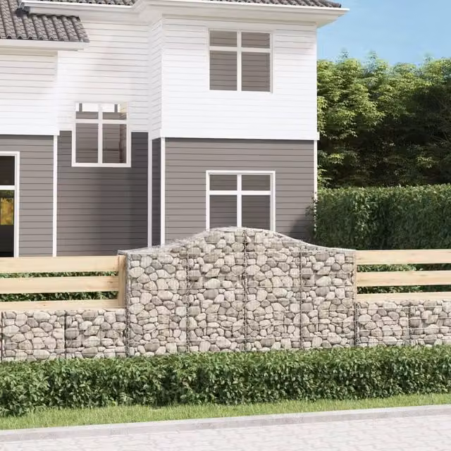 Berkfield Home Arched Gabion Baskets, 2 Piece Set, Silver Galvanised Steel, W: 200 cm, D: 50 cm, H: 120-140 cm