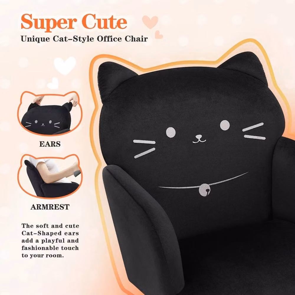 FORGEVIO Black Ergonomic Cat Accent Chair with 360 Degree Swivel and Fabric Upholstery – 4