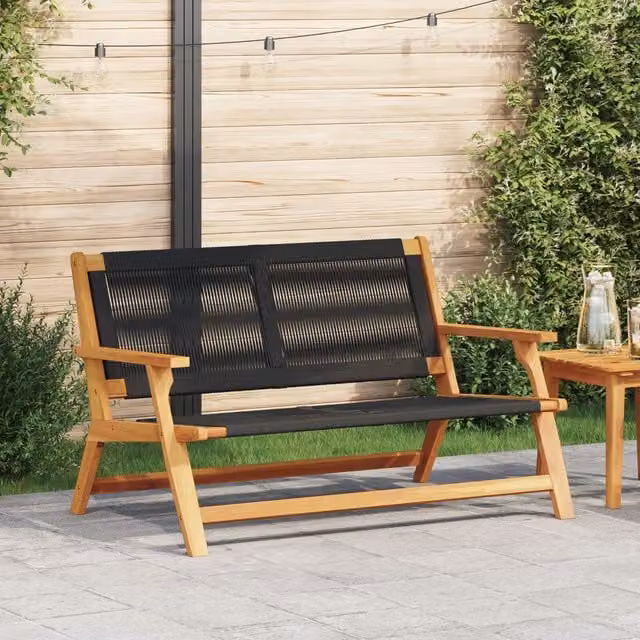 Berkfield Home Garden Bench in Black Acacia Wood, W/D/H: 122 x 76 x 73 cm
