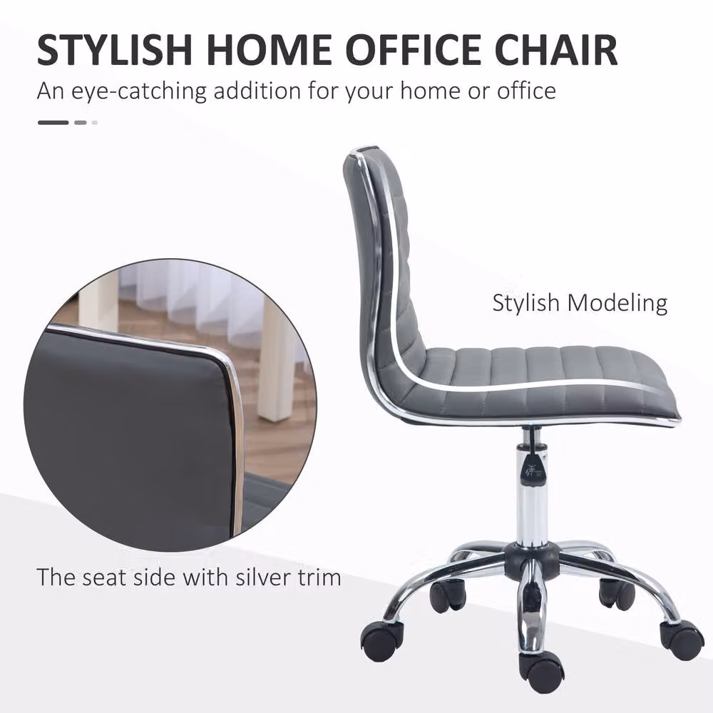 STILVORA Grey Faux Leather Modern Task Chair with 360 Degree Swivel and Castors – 4