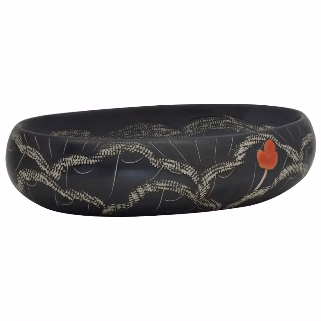 Berkfield Home Black Oval Ceramic Countertop Basin W: 59 cm, D: 40 cm, H: 15 cm – 2