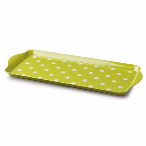 Zeal Melamine Dotty Rectangular Serving Tray with Handles in Green, W: 38 cm, D: 17 cm – 1