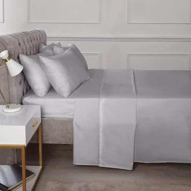 HomeSpace Direct Grey Percale King Size Fitted Sheet, W/D/H: 180 x 200 x 25 cm