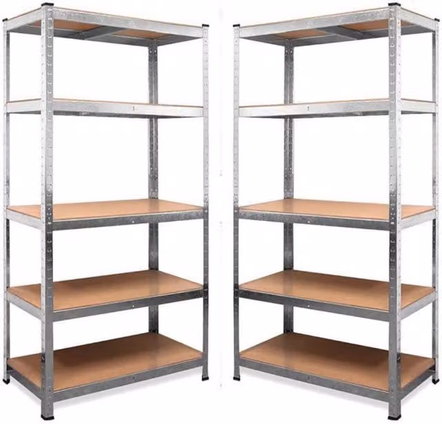 Samuel Alexander Set of 2 Heavy Duty 5 Tier Metal and MDF Storage Racking Units in Silver, W/D/H: 90 x 40 x 180 cm – 2