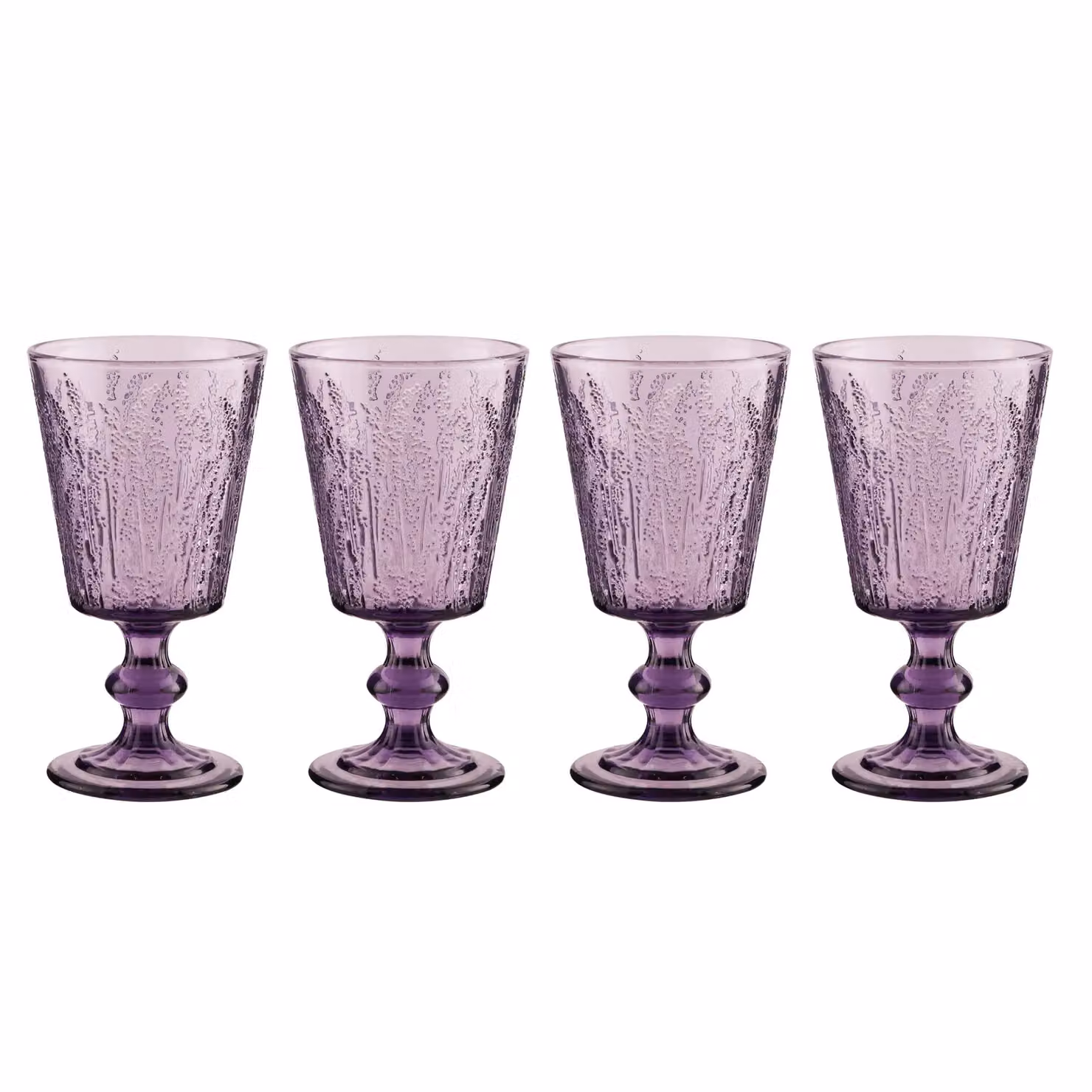 Dibor Set of 4 Purple Floral Embossed Glass Wine Goblets, 300ml per glass – 2