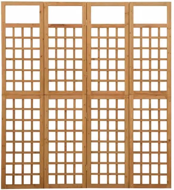 Berkfield Home 4-Panel Solid Fir Wood Room Divider and Trellis in Brown, W: 161 cm, H: 180 cm – 1