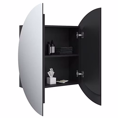 vidaXL Modern Black Wall-Mounted Bathroom Cabinet with LED Round Mirror, W/D/H: 54 x 54 x 17.5 cm – 2