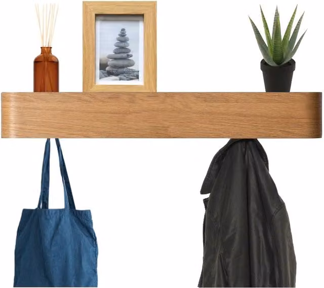 Magna Retail Scandinavian Oak Wall-Mounted Coat Rack with 8 Hidden Hooks in Brown