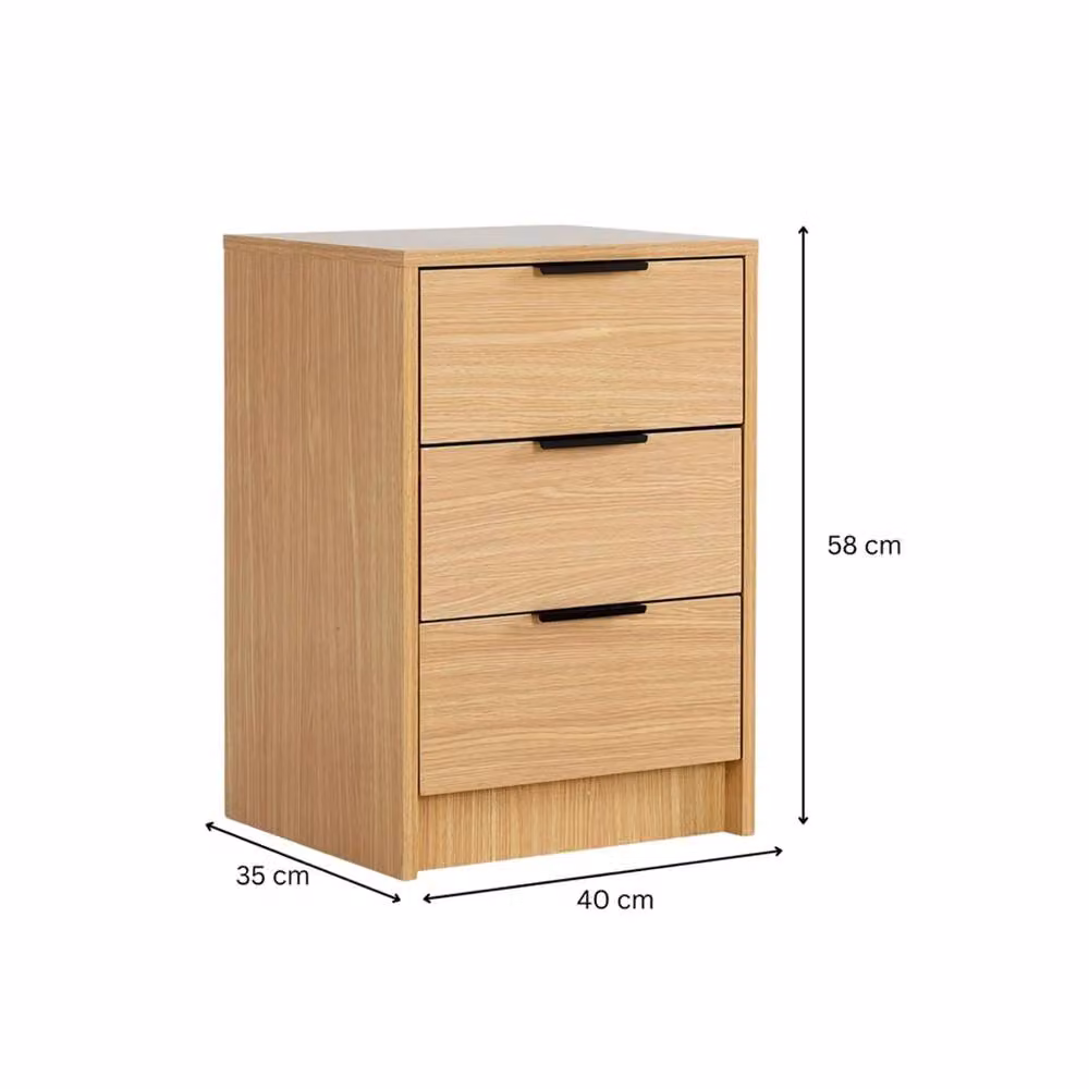 Nordara Natural Oak Effect 3 Drawer Bedside Table and Bedroom Storage Cabinet – 2