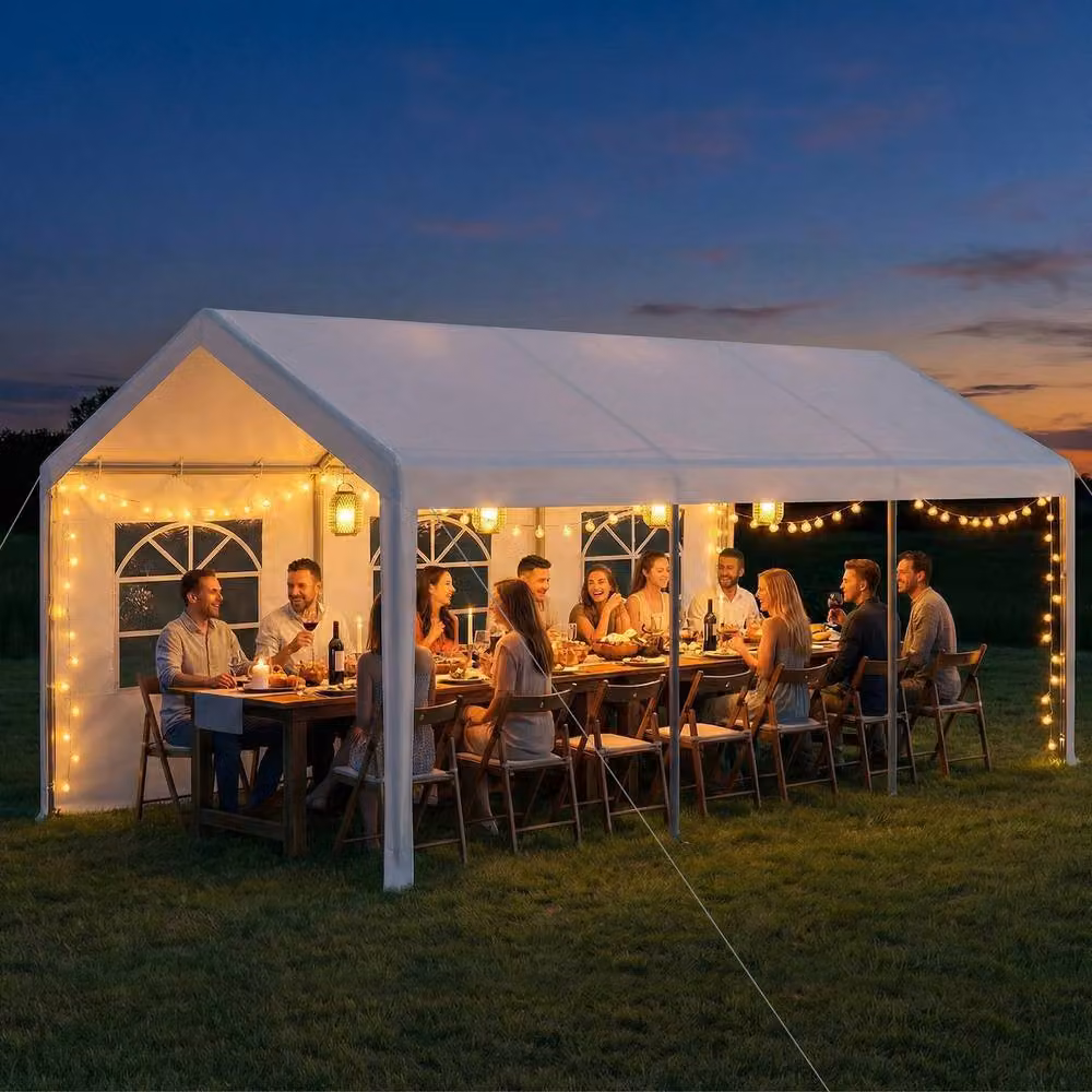 Costway White Car Canopy Carport with Roll-Up Windows and Removable Doors, W: 304.8 cm, D: 280 cm, H: 579.1 cm – 3