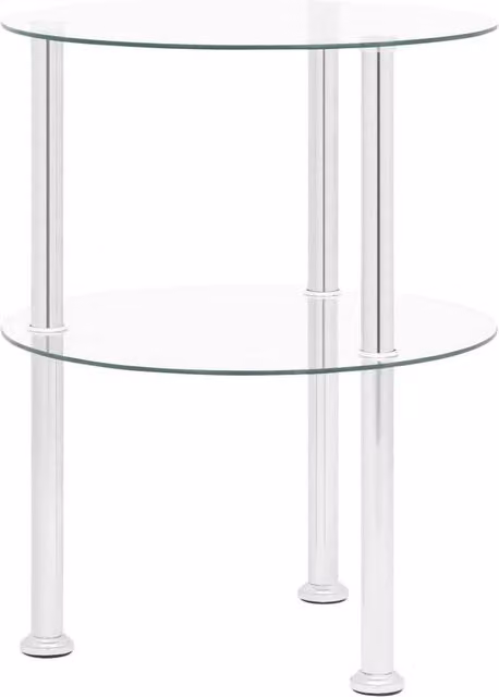 Berkfield Home 2-Tier Round Side Table in Clear Transparent Tempered Glass and Metal, Diameter: 38 cm