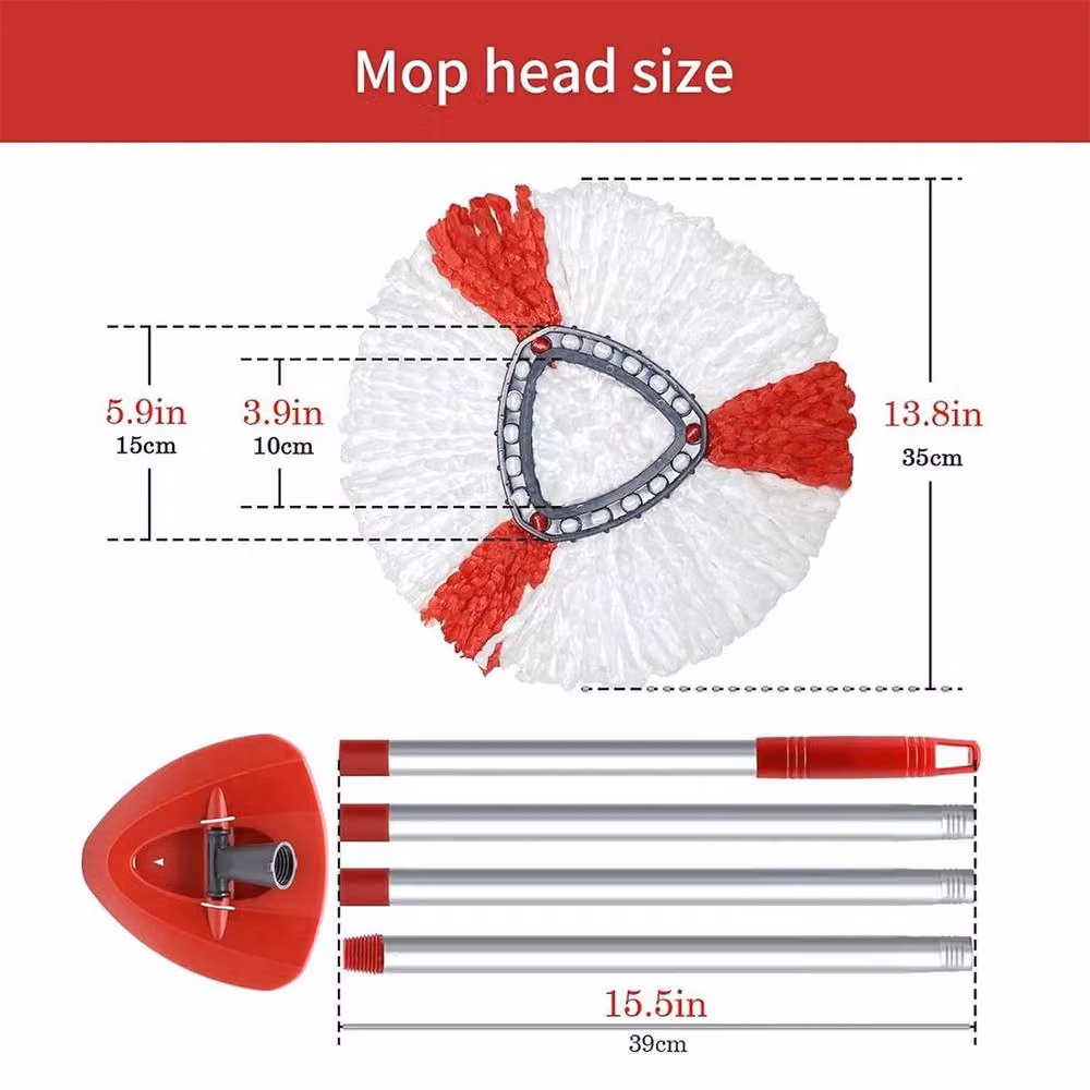 SPETLEK Spin Mop Head Replacement Set with Microfibre Handle Base in Red and White – 2