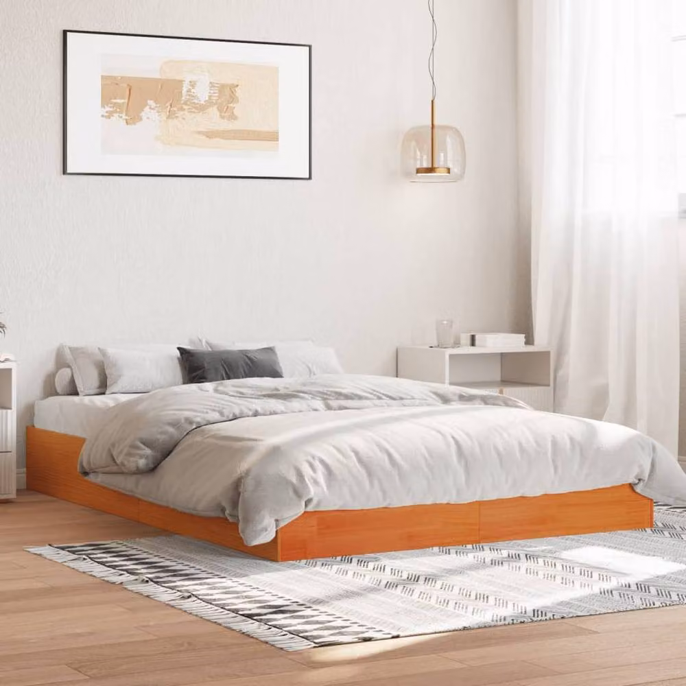 Berkfield Home Beautiful Solid Wood Bed Frame in Waxed Brown, W/D/H: 140 x 203 x 23 cm – 2