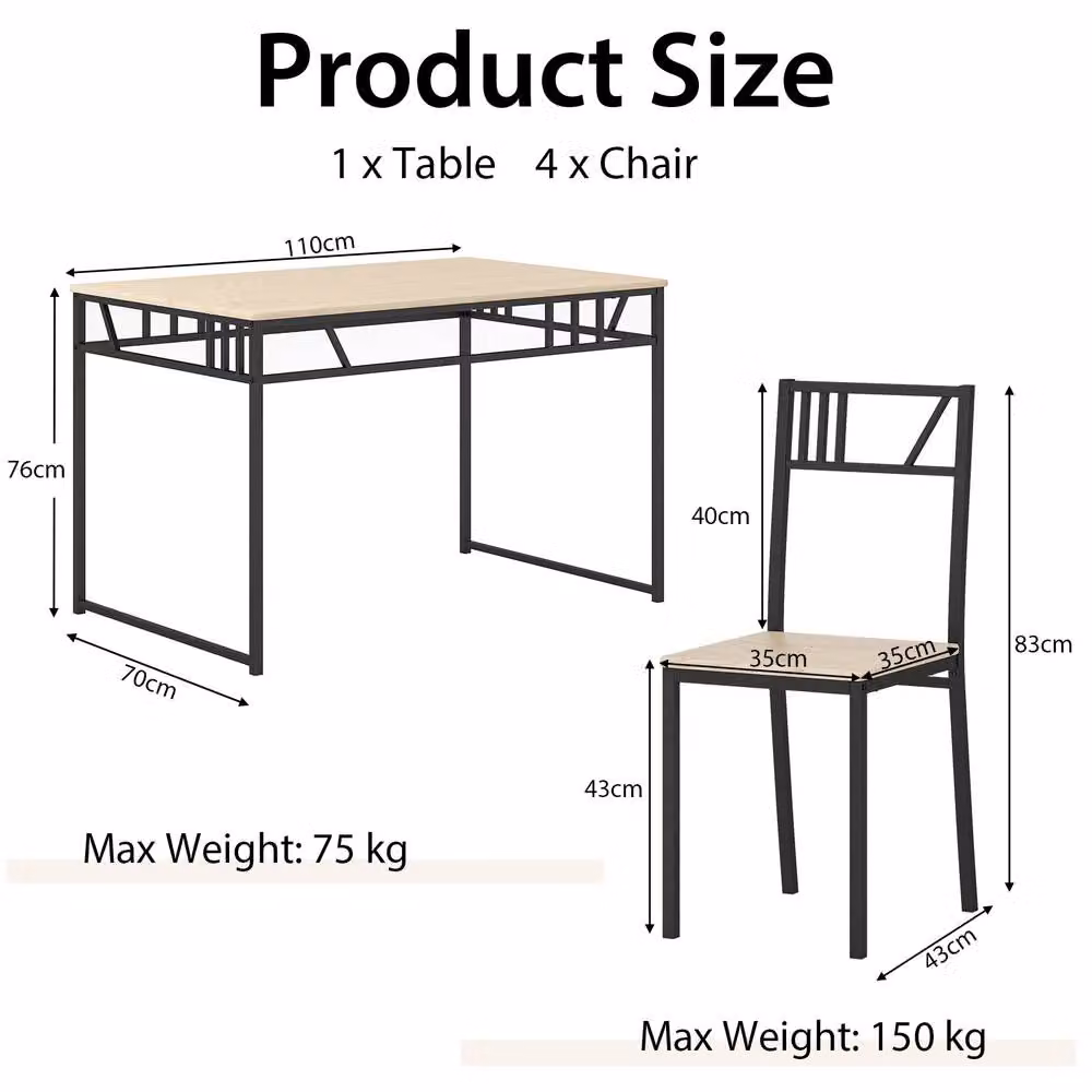 Costway 5 Piece Industrial Style Dining Table and 4 Chairs Set in Brown and Black – 2