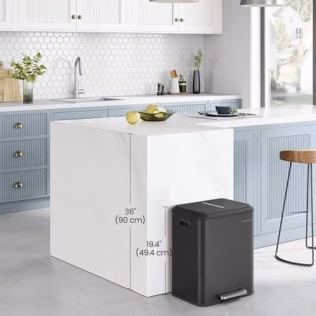 SONGMICS Double Kitchen Bin with Soft-Close Lid and Pedal, Black