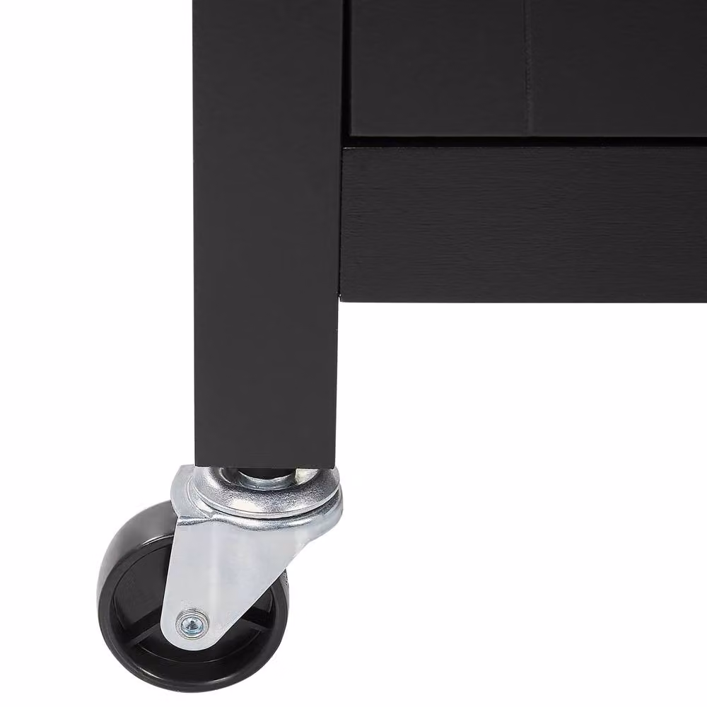 Wyld and Coco Essentials Modern Black Kitchen Trolley with Rubberwood Top and Drawer, H 91.0 x W 60.0 x D 48.0 cm – 5