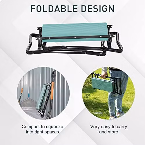 Outsunny 2-in-1 Foldable Garden Kneeler and Seat Bench, Green – 4