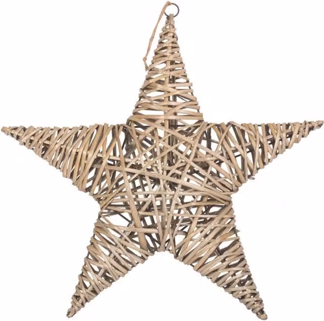 Red Hamper Large Antique Wash Woven Wicker Star Hanging Decoration in Grey, Brown and Beige