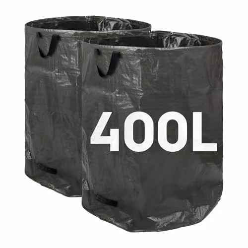 Harbour Housewares Heavy Duty Garden Waste Bags with Handles, 2x 400L Reusable Gardening Sacks in Green and Black – 1