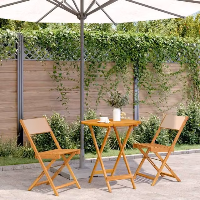 Berkfield Home 3 Piece Bistro Set in Beige Fabric and Acacia Solid Wood – 1