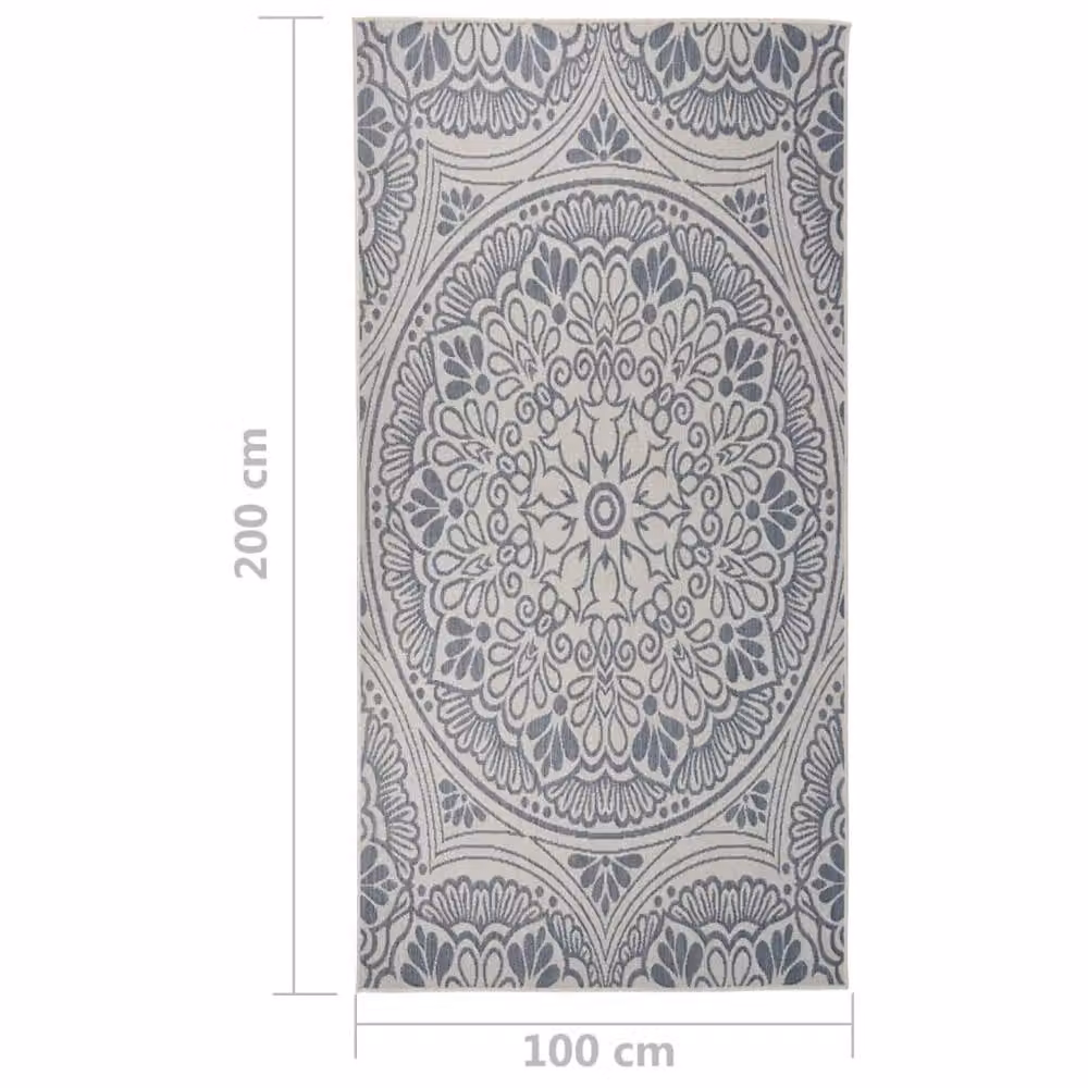 Berkfield Home Blue Patterned Oriental Outdoor Flatweave Rug, UV Resistant, Diameter: 100 cm – 3
