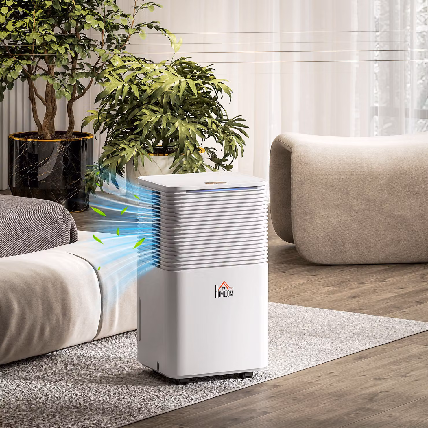 HOMCOM Quiet Compact Dehumidifier in White, 10L/Day Capacity with 3 Modes, Sleep Mode, Hygrostat and Timer – 9
