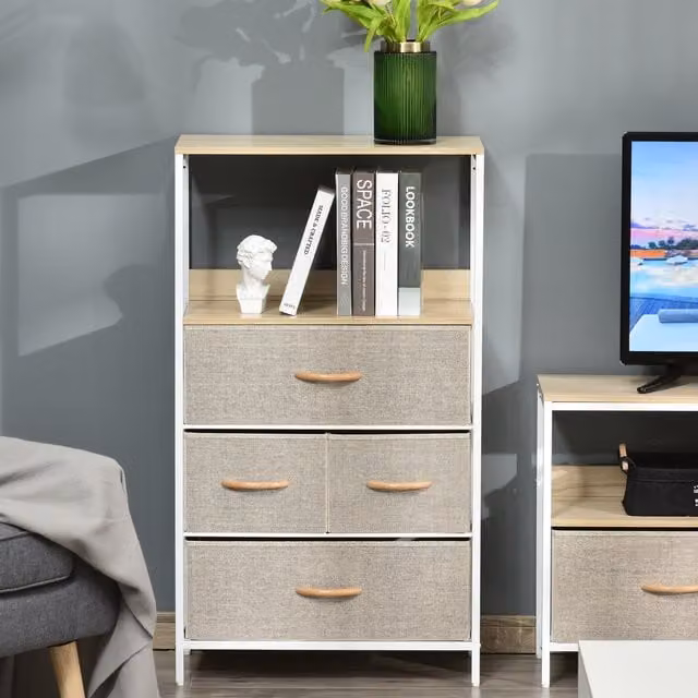 HOMCOM 4 Drawer Storage Chest Unit with Shelves in White
