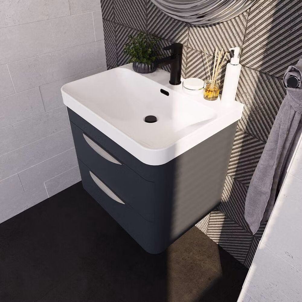 Balterley Wave 600mm Wall Hung 2 Drawer Unit with Ceramic Basin, Dark Grey – 3
