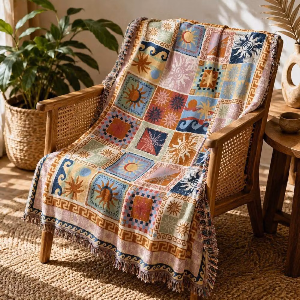 SPETLEK Portable Thickened Outdoor Picnic Blanket in Multicolour Patchwork Boho Design, W/D/H: 155 x 130 x 0 cm – 2