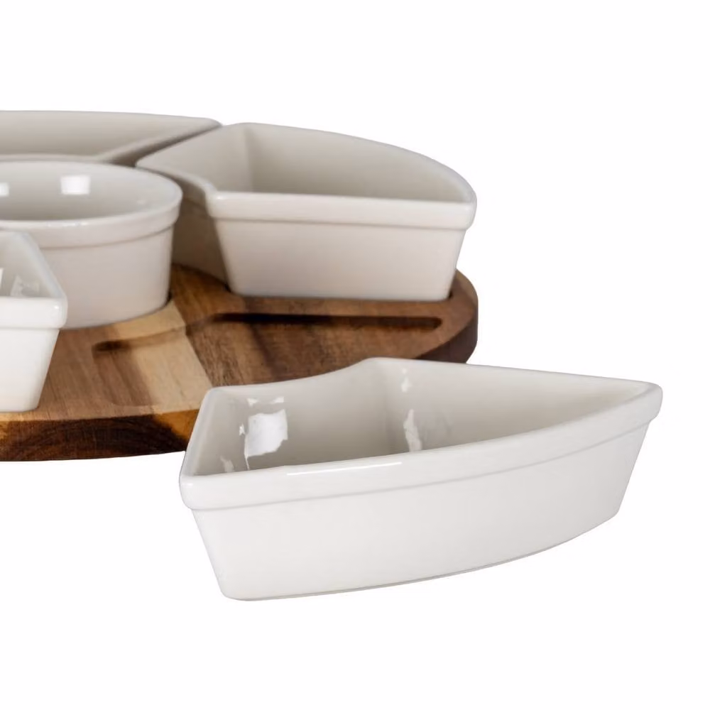 Lemon Pavilion Acacia Wood Lazy Susan Serving Board with Brown Ceramic Bowls – 2