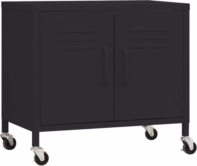 Berkfield Home Black Metal Storage Cabinet with Hinged Doors, W/D/H: 60 x 35 x 56 cm