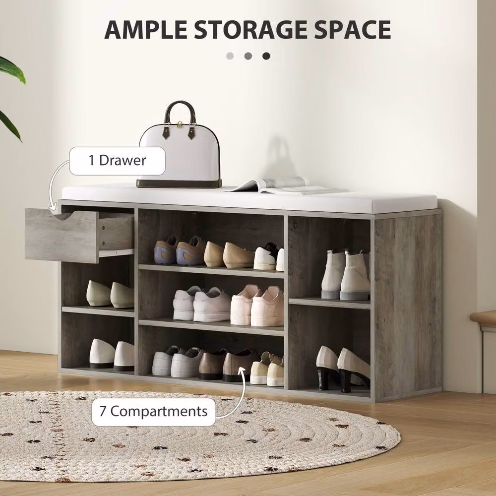 Wyld Haus Neba Grey Wooden Shoe Storage Bench with Fabric Cushioned Seat W/D/H: 101 x 47.5 x 29 cm – 3