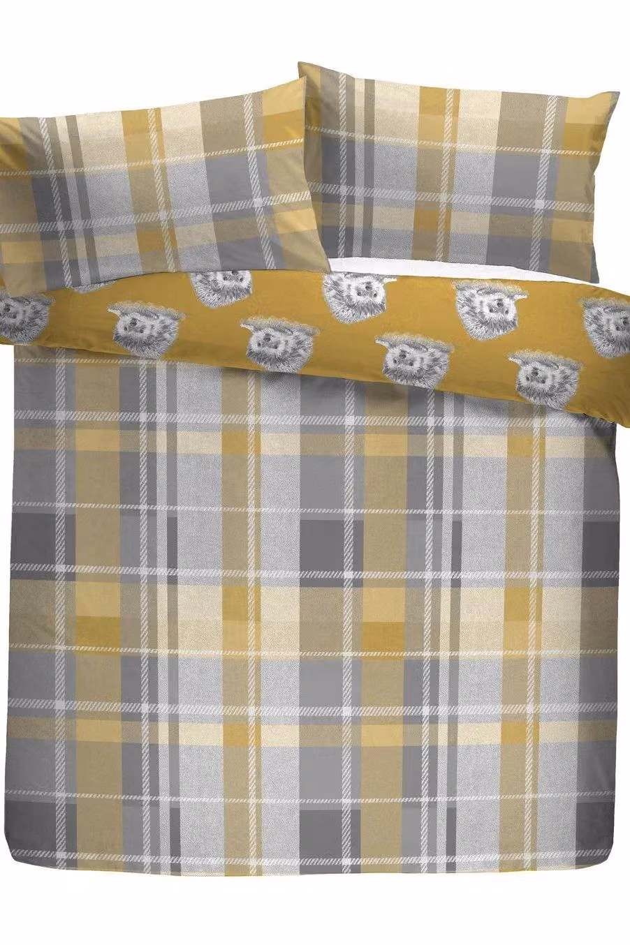 Dreams & Drapes Colville Check 100% Brushed Cotton Flannelette Duvet Cover and Pillowcase Set in Yellow, W: 200 cm x D: 200 cm – 4