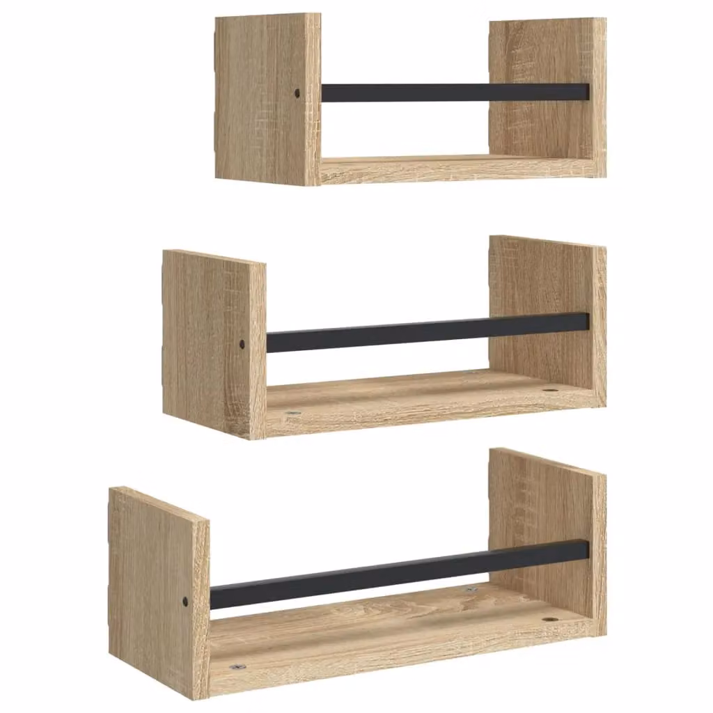 Berkfield Home 3 Piece Wall Mounted Shelf Set with Bars in Sonoma Oak Brown – 2
